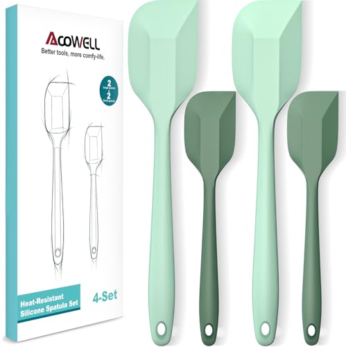 Silicone Spatula Set, Premium Spatulas Silicone Heat Resistant 2 Small & 2 Large Flexible Scraper for Nonstick Cookware, Rubber Spatula for Kitchen Mixing Baking Cooking Use, Soft Spatula - Set of 4 - color: 2 small(high-grade-green)+2 large(fresh-green)