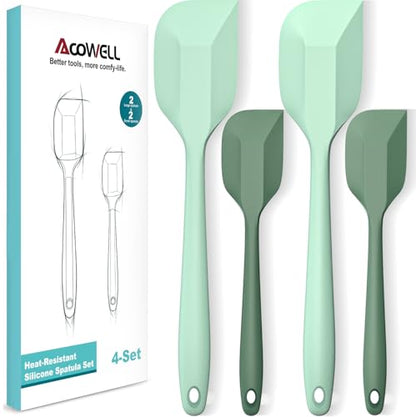 Silicone Spatula Set, Premium Spatulas Silicone Heat Resistant 2 Small & 2 Large Flexible Scraper for Nonstick Cookware, Rubber Spatula for Kitchen Mixing Baking Cooking Use, Soft Spatula - Set of 4 - color: 2 small(high-grade-green)+2 large(fresh-green)