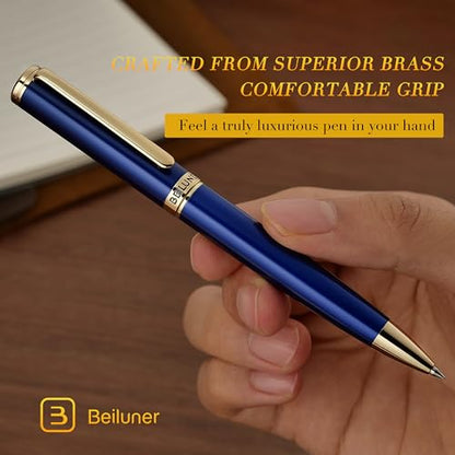 BEILUNER Blue Lacquer Gel Pen - Stunning Luxury Pen with 24K Gold Finish, ADMOK Black Refill, Executive Gift Set for Family & Friends, Writing, Fancy, Office, Retractable Pens - color: Blue and 24K Gold Finish