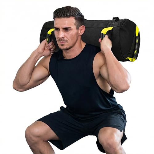 Taeku Fitness Sandbag with Handles, Adjustable Weight Training Bag | 1000D Oxford Fabric, Six Handles, Three Filler Bags, Adjustable Weight, Waterproof, Home Gym & MMA - color: Yellow