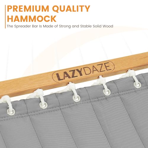Lazy Daze 12 FT Double Hammock with Spreader Bar for Outside, Light Gray | 2 Person Heavy Duty Hammock with Detachable Pillow and Carabiners for Outdoor Backyard Poolside, 450lbs Weight Capacity - color: Light Gray