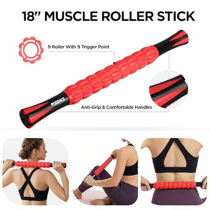 Muscle Roller & Massage Roller Stick for Athletes - Lymphatic Drainage Support, Relieves Muscle Soreness, Cramping & Tightness - Targets Legs, Arms, Back & Calves （Red Wheel） - color: Red