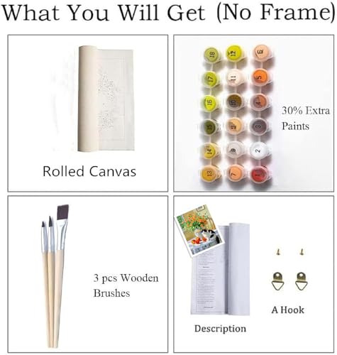 ZRIZQ Paint by Numbers Kit for Adults Beginner,Flowers and Cat,16x20 | Full set with wooden brushes,rolled canvas,rich paints.Calming activity.Beginner friendly.Just open and paint. - color: 16"X20"Rolled Canvas-Flowers 8