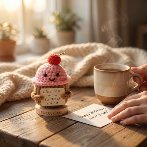 Emotional Support Gifts for Women - Positive Crochet Cupcake W/ 30 Uplifting Affirmation Cards | Birthday Gift for Women Friendship, Best Friend, Bestie, Teen Girls, Classmates, Daughter Birthday - color: Cupcake