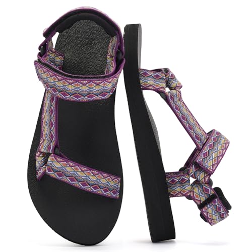 Womens Sport Hiking Water Sandals Quick Dry Outdoor | Comfortable Walking,Yoga Mat Insole,Athletic Sandals,Summer Shoes, Arch Support, Adjustable Straps，Ladies,Beach,River,Camping - color: Purple, size: 6