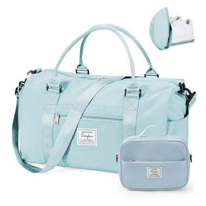 Gym Bag Womens with Shoes Compartment Travel Duffel Bag Ligh Blue - color: B3-Light Blue+Toiletry Bag