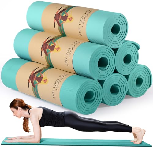 Timgle 6 Pcs 10mm Thick Yoga Mat Bulk 68 x 24 Inches Anti-slip Tear-resistant Exercise Mat Adult Gym Mats for Fitness, Stretching, Workout and Studio, Outdoor Yoga, Pilates - color: Blue-green