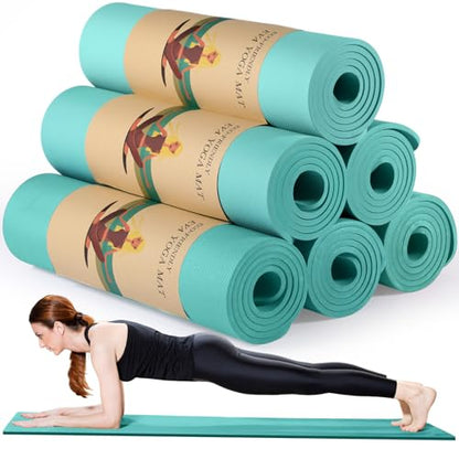 Timgle 6 Pcs 10mm Thick Yoga Mat Bulk 68 x 24 Inches Anti-slip Tear-resistant Exercise Mat Adult Gym Mats for Fitness, Stretching, Workout and Studio, Outdoor Yoga, Pilates - color: Blue-green