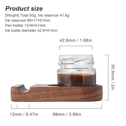 Wooden Calligraphy Brush Holder with Glass Inkwell Container, Set with Angled Tip Holder Base (Upgraded One Glass Ink) - style: Upgraded One Glass Ink