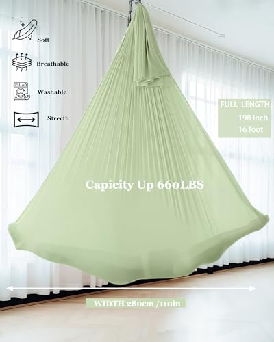 F.Life Aerial Silk Yoga Hammock & Swing for yoga Inversion,Strength training,starter hardware kit - color: Sage Green