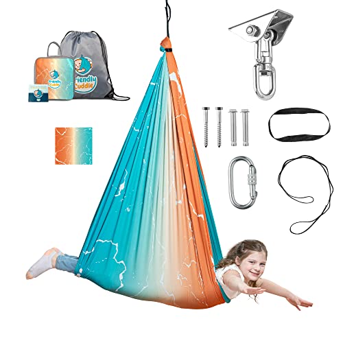 Compression Sensory Swing Adult & Kids, Indoor Outdoor Pod, Holds 300lb | indoor sensory swing for kids, outdoor sensory swing indoor, sensory swing kids, sensory toys, 360 swivel hammock swing - color: Sunset Design