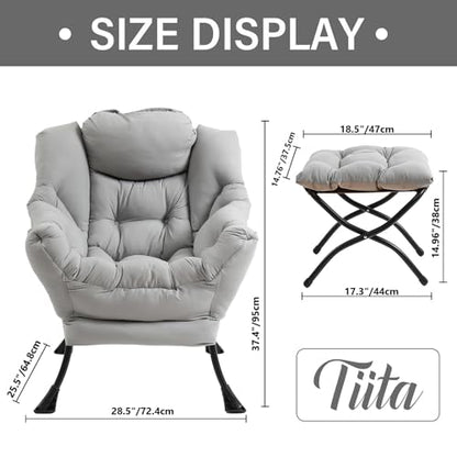 Tiita Lazy Chair with Ottoman, Comfy Reading Accent Chair, Light Grey - color: Peach Skin Light Grey