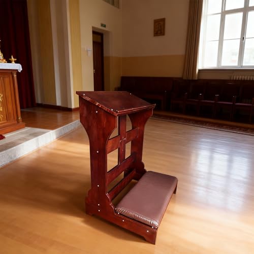 Wooden Prayer Bench Kneeler with Padded Cushion & Slanted Desktop Bible Shelf, Devotional Kneeling Table for Church & Meditation, 23”x20”x32”