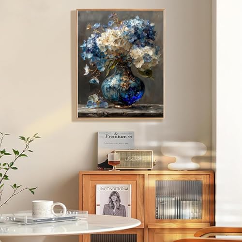 Hydrangea Diamond Art Kits for Adults Diamond Painting Kit for Beginner | Vintage Flowers 5D DIY Funny Diamond Dots Full Drill Crafts for Gem Art Dot Art for Adults Home Wall Decor for Teens 12x16 in - color: DP03846