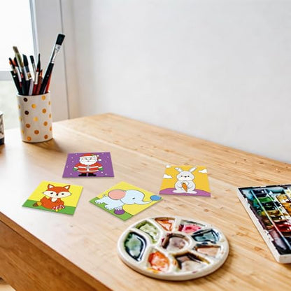 Anseal 12 Packs Pre Drawn Canvas to Paint, 4" X 4" Animal Pre-Printed Canvas Paint Party, Stretched Outline Painting Boards for Beginners, Party Favor - style: Animal2