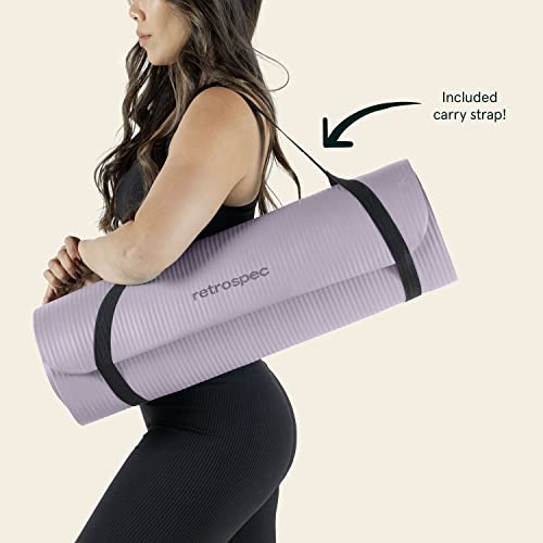 Retrospec Solana Yoga Mat Thick 1/2in Non-Slip Workout Mat with Nylon Strap - 72x24in Exercise Mat for Pilates, Stretching & Fitness - BPA Free, Easy Clean - color: Violet Haze