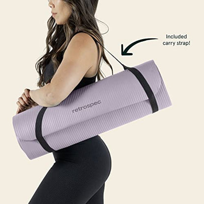 Retrospec Solana Yoga Mat Thick 1/2in Non-Slip Workout Mat with Nylon Strap - 72x24in Exercise Mat for Pilates, Stretching & Fitness - BPA Free, Easy Clean - color: Violet Haze