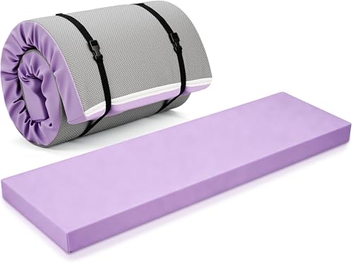 Lyrow 3 Inch Thick Yoga Mat, 72 x 24 Inch Cushioned Foam Floor Mat with Carry Strap, Non Slip PU Leather Workout Pad for Pilates, Stretching, Restorative Yoga and Home Gym - color: Lavender Purple