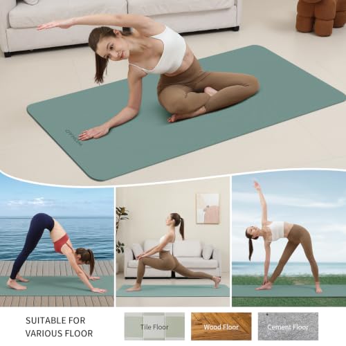 Extra Wide & Thick 8mm Yoga Mat, 72"x31.5" | Large Non Slip Exercise Mat, Premium POE Material, Superior Cushioning & Stability, With Strap for Home Gym, Pilates - color: Dark Green