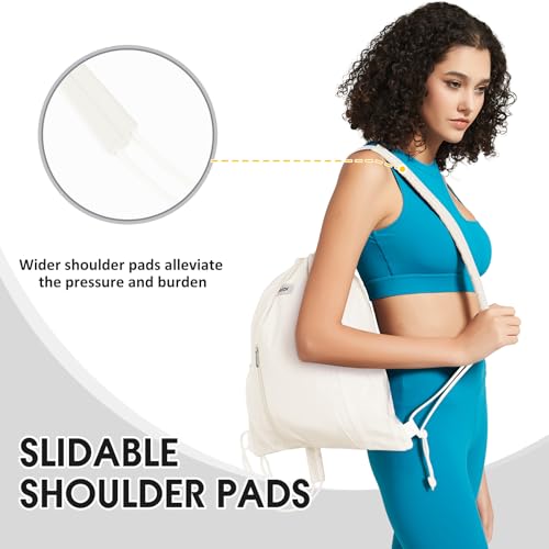 WANDF Drawstring Backpack, Gym String Bag with Shoulder Pad - color: M, Beige, size: Medium