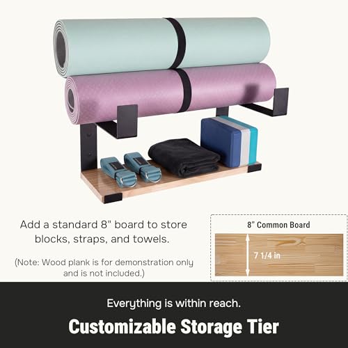 2-Tier Steel Yoga Mat Wall Mount, Adjustable Width, Holds 4 Mats