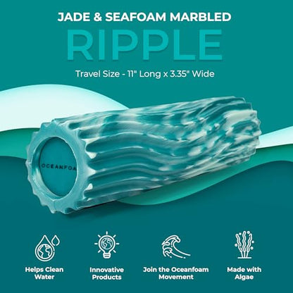 Oceanfoam Ripple Travel Foam Roller (11" x 3.35") Firm Mini Foam Roller for Physical Therapy, Deep Tissue Massage, Back Pain - High Density, Wave Textured - Yoga, Exercise (Jade & Seafoam Marbled) - color: Jade & Seafoam Marbled