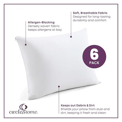 CirclesHome Pillow Protectors 6 Pack Queen Zippered - 100% Cotton Breathable Pillowcases - Protects Pillows from Dirt, Dust and Debris (Queen- Set of 6 - 20x30) - color: 1 - White, size: Queen (20 x 30 inches) - Set of 6