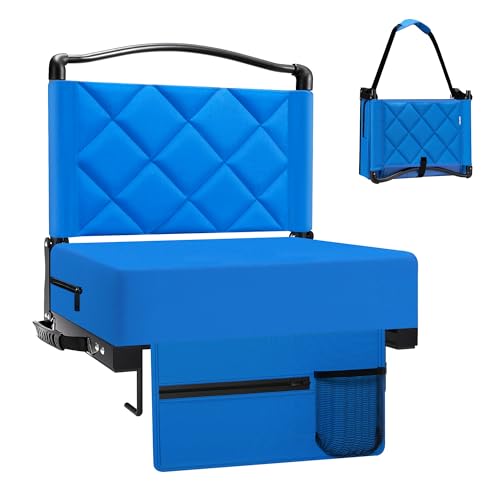 Stadium Seats with Back Support and Cushion Thick Padded Bleacher Chairs with Shoulder Strap, Portable Folding Stadium Seat Chairs for Bleacher Includes Cup Holder and Side Pocket, Blue - color: Blue-1, size: 1pcs