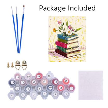 ACIOPPL Book Paint by Numbers for Adults Beginner Flowers Easy Paint by Number Kits on Canvas Floral Book Theme Oil Painting Canvas Acrylic DIY Oil Painting Set for Gift Home Wall Decor 16 x 20 Inch