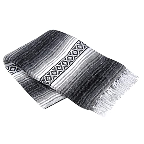 La Montana 6 Pack Mexican Blanket, 74"x50", Charcoal/Silver/White | Heavyweight Falsa Yoga Blanket Woven in Mexico - Decorative Throw for Outdoor, Picnic, Camping, Beach, Saddle, Bed/Home Decor - color: Charcoal/Silver/White