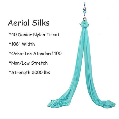 Aerial Silks Yoga Swing Set, Fitness Aerial Yoga Kit - color: Turquoise