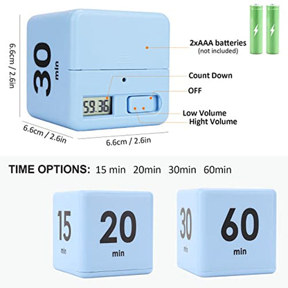Feilifan Cube Timer, Gravity Sensor flip Timer, 15 20 30 60 Minutes Preset - color: 15-20-30-60min,blue