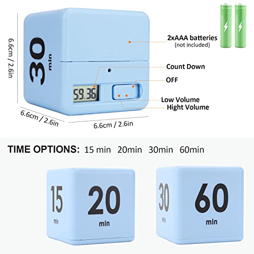 Feilifan Cube Timer, Gravity Sensor flip Timer, 15 20 30 60 Minutes Preset - color: 15-20-30-60min,blue