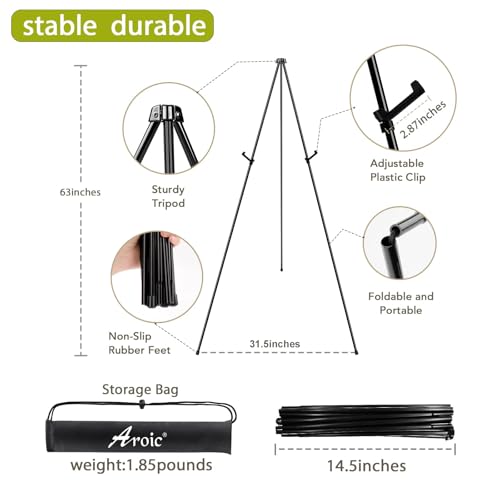 AROIC 63 "Easel Stand for Display, 10 Pack Portable Foldable Metal Easel | Signs Wedding Logos ,Arts, Painting,Adjustable Floor Easels with 10 Storage Bag - style: 10P