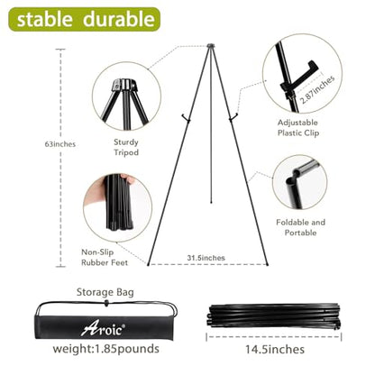 AROIC 63 "Easel Stand for Display, 10 Pack Portable Foldable Metal Easel | Signs Wedding Logos ,Arts, Painting,Adjustable Floor Easels with 10 Storage Bag - style: 10P