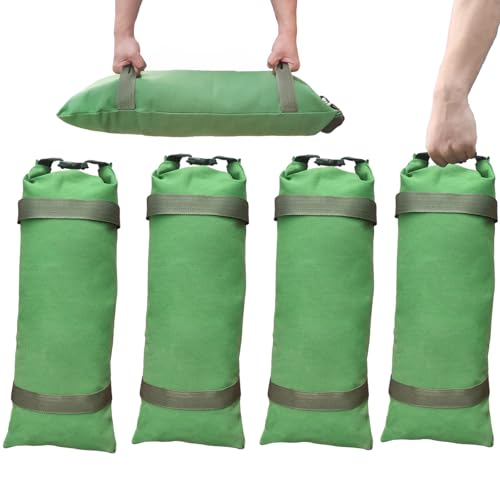 4 Pack Thick Canvas Flood Sandbags w/Handles Convenient for Flood Control | Two-Hand Carrying, Quick-Release Buckles, Foldable Canvas, Uv-Resistant, Vehicle Ballast, Double Stitching.