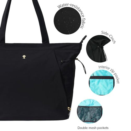 ESVAN Yoga Tote Bag for Women Shoulder Bags Drawstring for Office Workout Travel Carryall Pilates Gym and Beach - color: Black