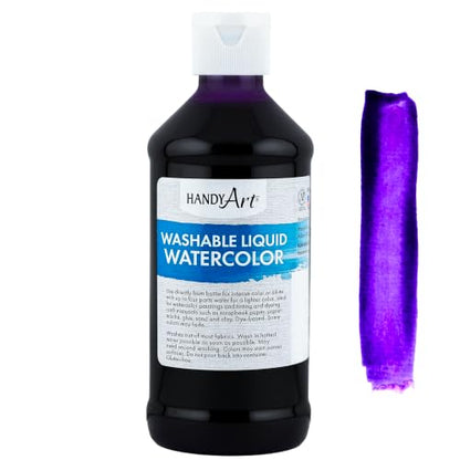 Handy Art Washable Liquid Watercolor Paint, Purple, 8 oz Bottle | Ready to Use Concentrated Dye-Based Liquid, Deep Color Strength, Dilute with Water, Certified Safe AP Non-Toxic, Made in USA - color: Purple