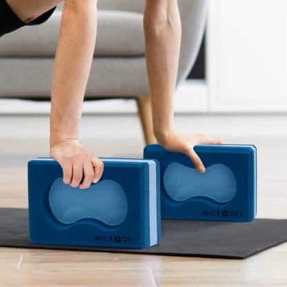 Microdry Sure-Grip Yoga Blocks Collection - color: Light Blue/Dark Blue