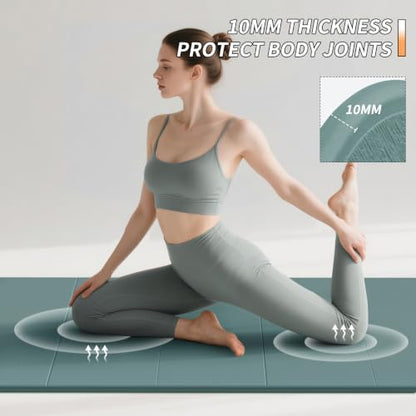 PAIDU Foldable Yoga Mat 10MM Thick SGS Certified TPE 75x26" Portable - color: Emerald Green+Black