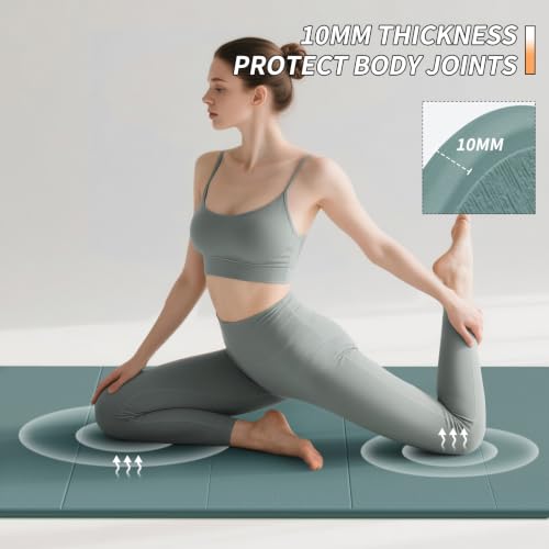 PAIDU Foldable Yoga Mat 10MM Thick SGS Certified TPE 75x26" Portable - color: Emerald Green+Black