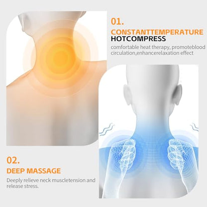 3-in-1 Neck Massager Pillow, Neck Massager for Pain Relief Deep Tissue, Massage Pillow with Heat, Vibration & Airbag Traction, 3D Ergonomic Cervical Hump Corrector Massage for Home Office