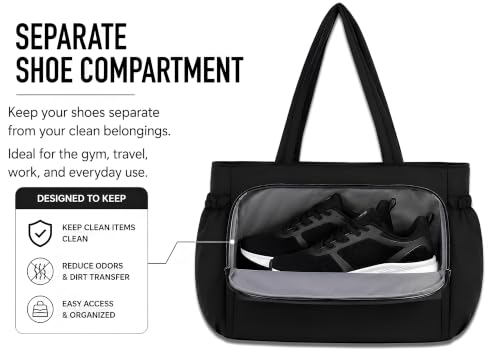 Gym bag with yoga mat holder Tote Bag for Women with cup holder travel - color: Black