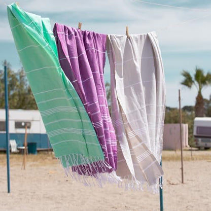 BAY LAUREL Turkish Beach Towel with Travel Bag 39 x 71 Quick Dry Sand Free Lightweight Large Oversized Towels Light - color: Green With Mix White