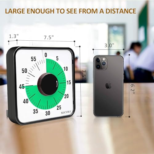 Secura 60-Minute Visual Countdown Timer, 7.5-Inch Oversize Classroom Visual Timer for Kids and Adults, Durable Mechanical Kitchen Timer Clock with Magnetic Backing (Green) - color: Green & Black