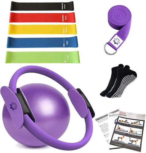 YXILEE Pilates Ring Circle Set - Workout at Home Workout Equipment Women - Booty Bands Stretching Equipment Pilates Mini Exercise Ball for Legs Arms and Thighs - color: Purple01