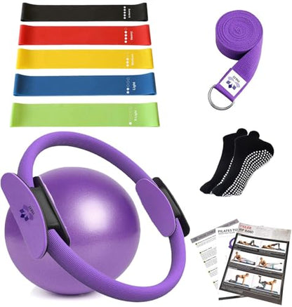 YXILEE Pilates Ring Circle Set - Workout at Home Workout Equipment Women - Booty Bands Stretching Equipment Pilates Mini Exercise Ball for Legs Arms and Thighs - color: Purple01