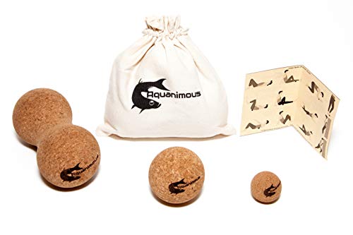 Aquanimous Cork Massage Balls Natural Firm Ultra-Light Eco-Friendly Deep Tissue Massage with Travel Bag (Set of 3)