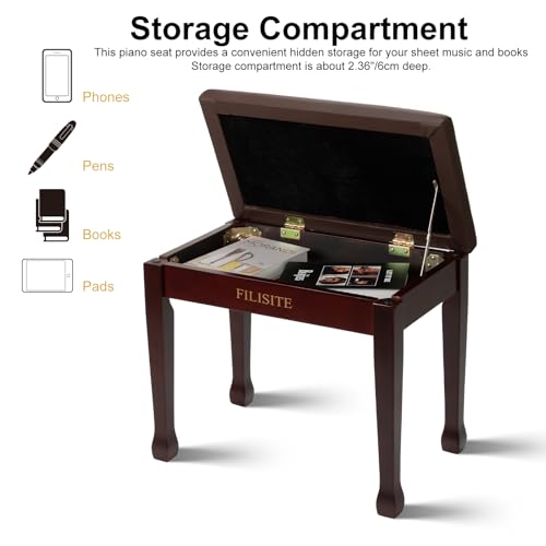 Wooden Piano Bench with Storage, Piano Stool with Waterproof Padded Cushion, Bench Seat for Vanity, Living Room, Bedroom (Brown) - color: Single-brown