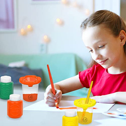 Kids Painting Set, Washable Paint for Kids & Paint Cups Toddler Gift Bundle | Includes 6 Tempera Paints (2 oz EA), 6 Paint Cups, 6 Brushes for Mess-Free & Spill-Proof Finger Paint Crafts, Non-Toxic Kit